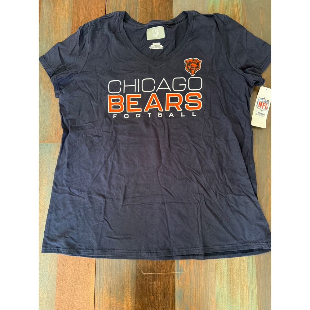 NFL Team Apparel Chicago Bears Womens V-Neck T-Shirt Navy Blue Size XL NWT